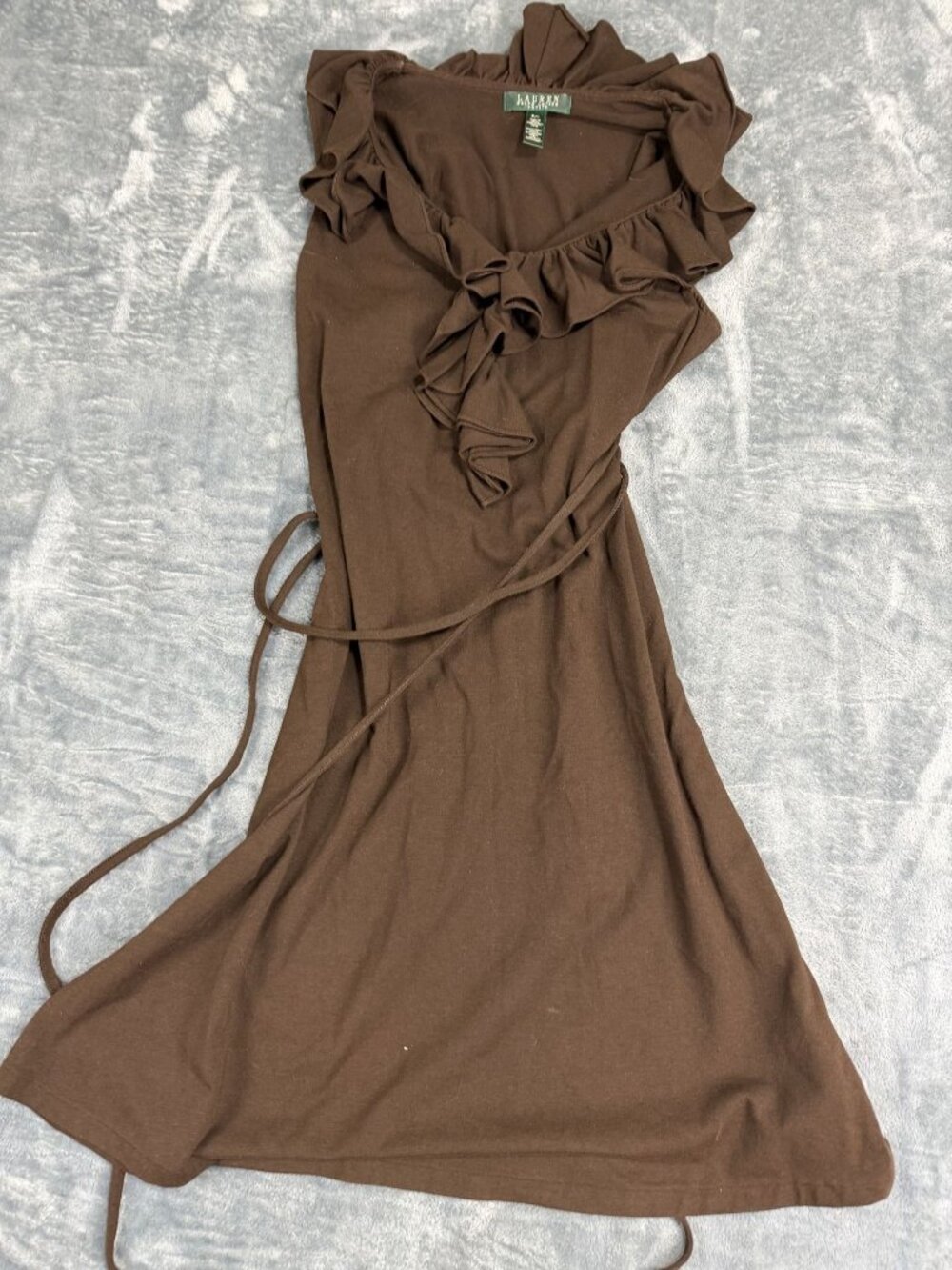Lauren Ralph Lauren Womens Brown Ruffle Wrap Dress Petite P/L